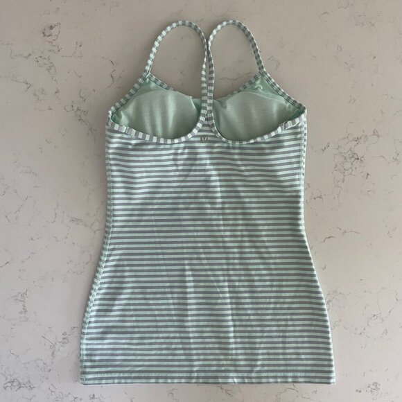 Lululemon Power Y Striped Tank Yoga Top Shelf Bra w Liners Mint Grn Lavender 6 - Picture 5 of 11